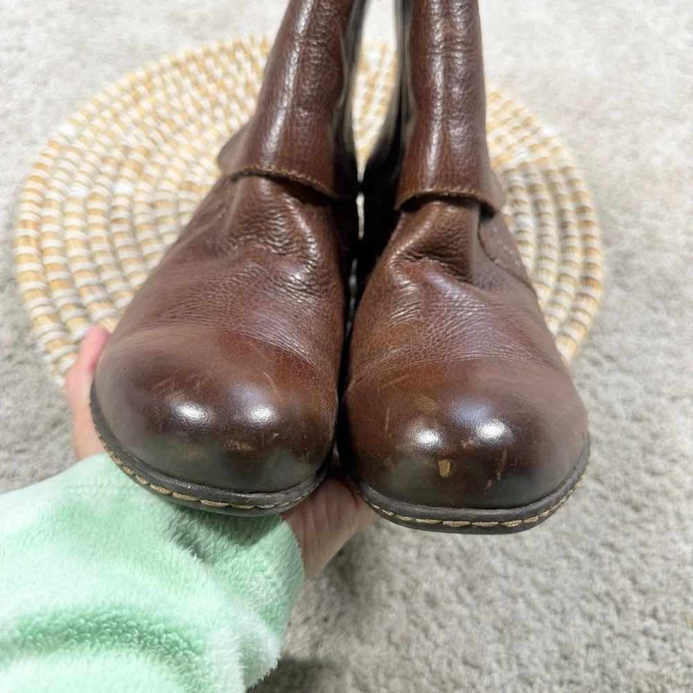 b.o.c Women’s Viana Leather Booties Ankle Boots Blocked Heel Zip Side in Brown 8